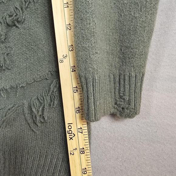 Aelfric Eden Sweater Mens Medium Green Distressed Ripped Knit Crewneck Pullover - Picture 4 of 8